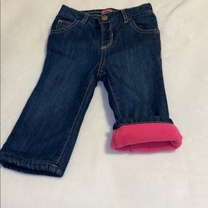 Blue jeans with fleece lining inside